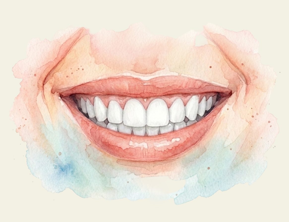 Aquarelle d'un sourire éclatant aux dents blanches